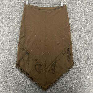 Ted Baker Skirt Womens 3 Brown Wool Asymmetrical Fringe Western Tribal Farm Barn